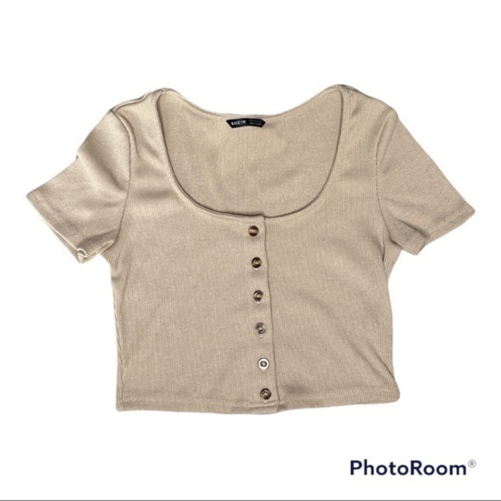 Shein Beige Button Down Crop Top